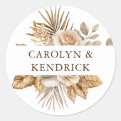 ボホエレガントニュートラルフローラアクセント結婚式の引き出物 ラウンドシール (正面)