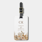 ボホエレガントニュートラルフローラモノグラム結婚ズ ラゲッジタグ (正面縦)