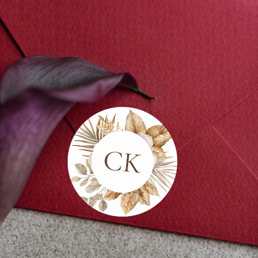 ボホエレガントニュートラルフローラモノグラム結婚式の引き出物 ラウンドシール