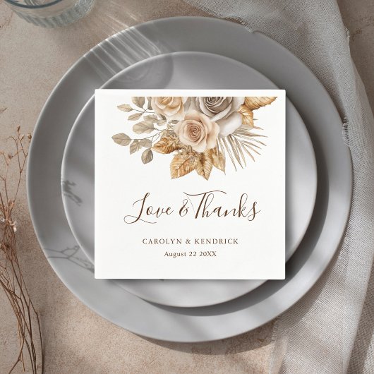 ボホエレガントニュートラルフローララヴ&感謝していズ結婚ス スタンダードカクテルナプキン