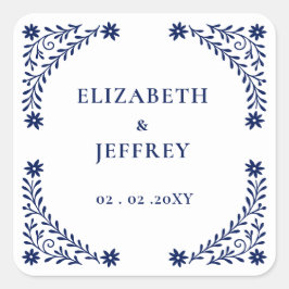 ボホエレガントネイビーフローラ結婚ズ スクエアシール