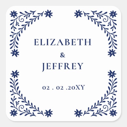 ボホエレガントネイビーフローラ結婚ズ スクエアシール (正面)