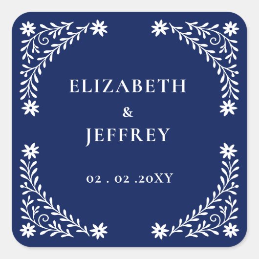 ボホエレガントネイビーフローラ結婚ズ スクエアシール (正面)