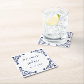 ボホエレガントネイビーフローラ結婚ズ スクエアペーパーコースター (インサイチュ)