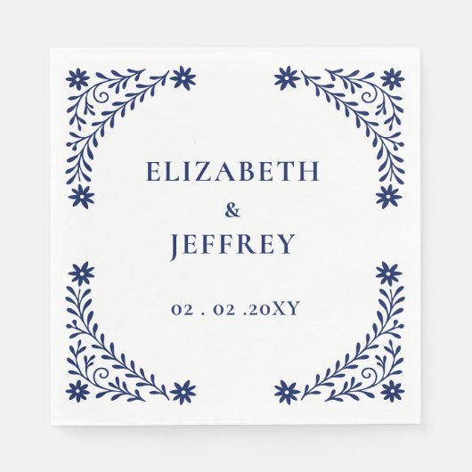 ボホエレガントネイビーフローラ結婚ズ スタンダードランチョンナプキン (正面)