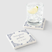 ボホエレガントネイビーフローラ結婚ズ ストーンコースター (横)