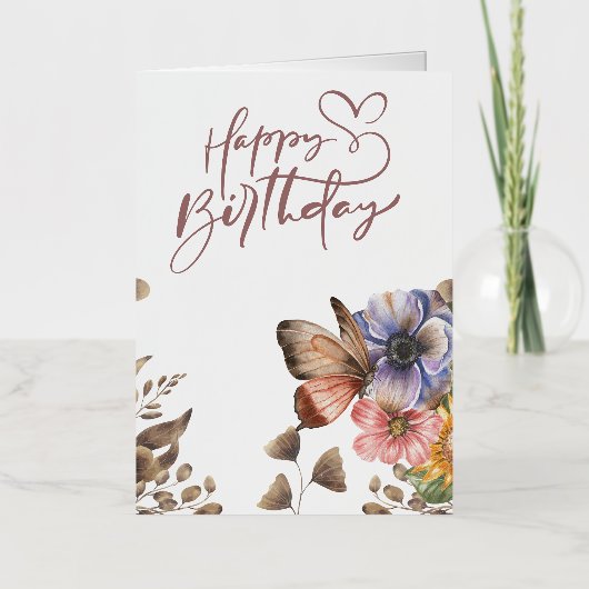 ボホエレガントバタフライフローラ誕生日 箔グリーティングカード (正面)