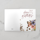 ボホエレガントバタフライフローラ誕生日 箔グリーティングカード (外側レイダウン)