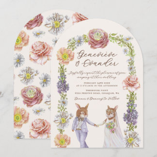 ボホエレガントバニーラブウォーターカラーフローラ結婚ズ 招待状