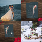 ボホエレガントパンパ素朴ス&パイングリーンタンレッド オールインワン招待状