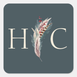 ボホエレガントパンパ素朴ス&パイングリーンタンレッド スクエアシール