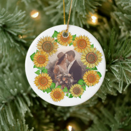 ボホエレガントパーソナライズされたヒマワリ素朴結婚ズ セラミックオーナメント