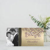 ボホエレガントパープルらせん状結婚金ゴールドありがとう サンキューカード (スタンド正面)