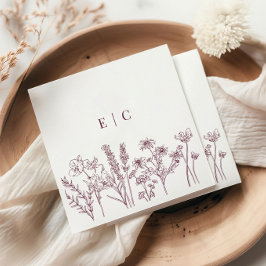 ボホエレガントパープルワイルドフラワーイニシャル結婚ズ スタンダードランチョンナプキン