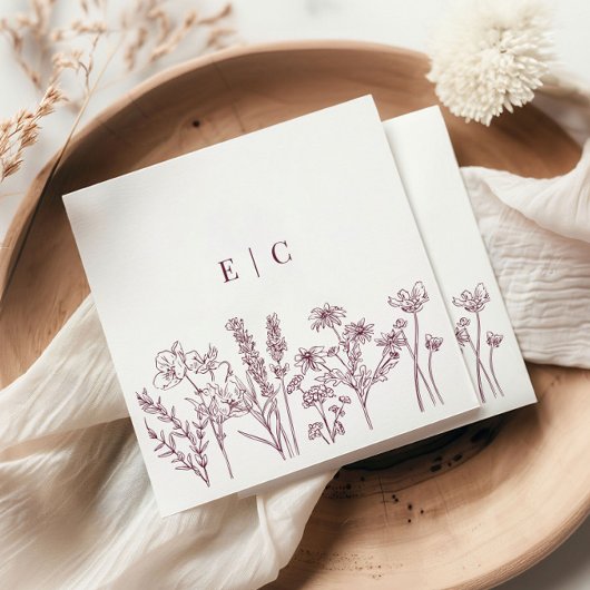 ボホエレガントパープルワイルドフラワーイニシャル結婚ズ スタンダードランチョンナプキン