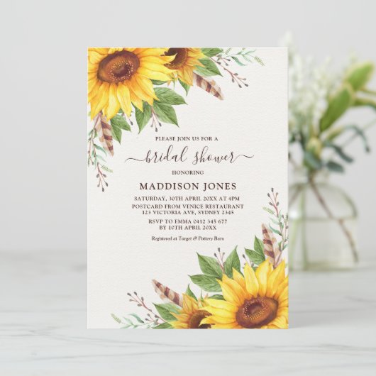 ボホエレガントヒマワリ素朴サマーブライダルシャワー 招待状 (スタンド正面)