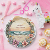 ボホエレガントビーチフラワーリースモノグラム結婚ズ ペーパープレート (パーティー)