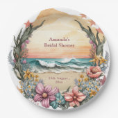 ボホエレガントビーチフラワーリースモノグラム結婚ズ ペーパープレート (正面)