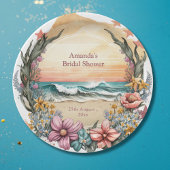 ボホエレガントビーチフラワーリースモノグラム結婚ズ ペーパープレート