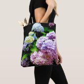 ボホエレガントピンクパープルブルー花模様アジサイ トートバッグ (クローズアップ)