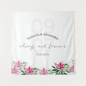 ボホエレガントピンクレンコン花水彩画 タペストリー (正面)