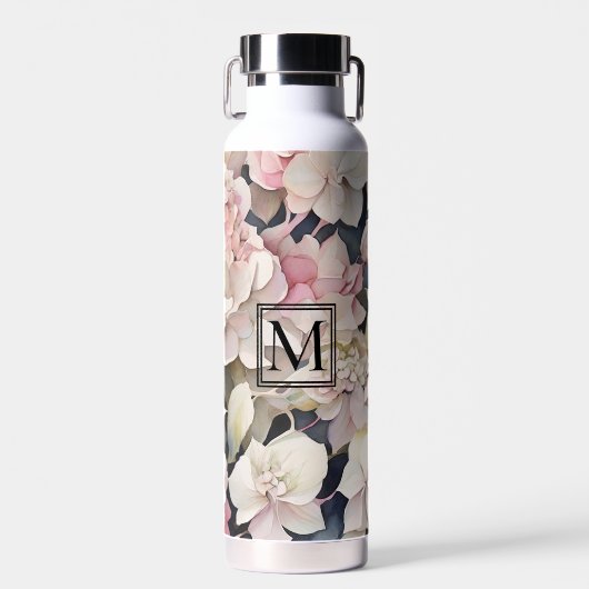 ボホエレガントピンク水色フローラアジサイ ウォーターボトル (正面)