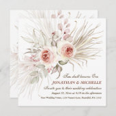 ボホエレガントピンク赤面フローラクリスチャン結婚ズ 招待状 (正面/裏面)