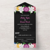 ボホエレガントフカラフルフラワーブラックフローラ結婚ズ オールインワン招待状 (内側)