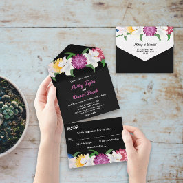 ボホエレガントフカラフルフラワーブラックフローラ結婚ズ オールインワン招待状
