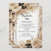 ボホエレガントフラワーバースデーパーティモダンー 招待状 (正面/裏面)