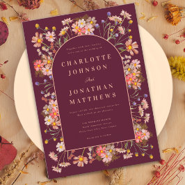 ボホエレガントフローラアーチブルゴーニュ秋の結婚式 招待状