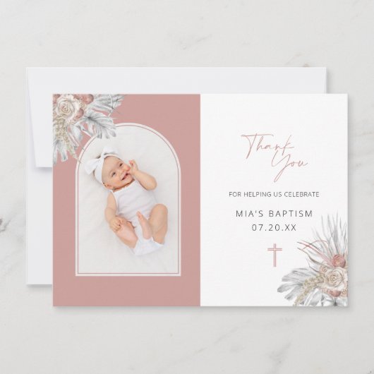 ボホエレガントフローラアーチ写真バプテスマ サンキューカード (正面)