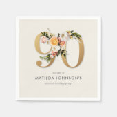 ボホエレガントフローラゴールドフォイル90誕生日 スタンダードカクテルナプキン (正面)