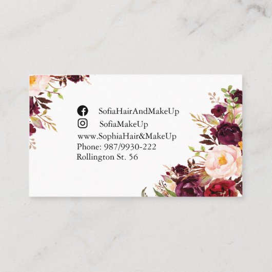 ボホエレガントフローラブルガンディピーニー赤面 名刺 (裏面)