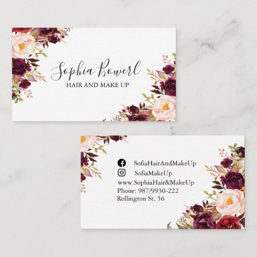 ボホエレガントフローラブルガンディピーニー赤面 名刺 (正面/裏面)