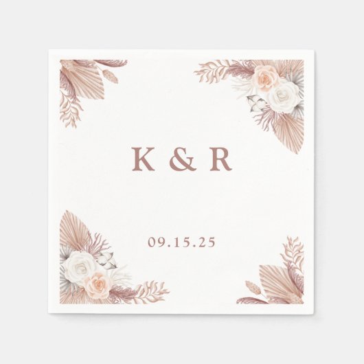 ボホエレガントフローラモノグラ結婚ム スタンダードカクテルナプキン (正面)