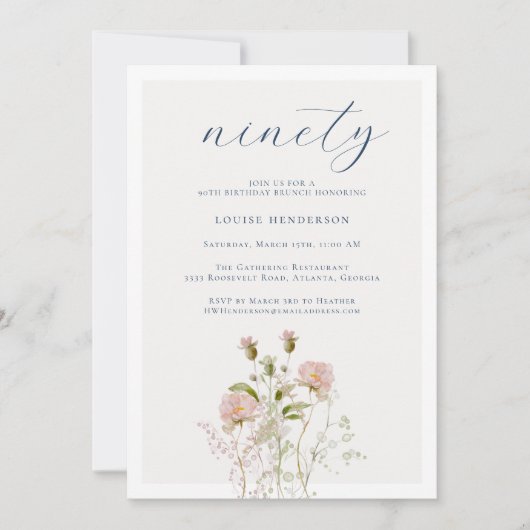 ボホエレガントフローラワイルドフラワー90th誕生日パーティー 招待状 (正面)