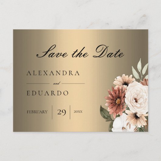 ボホエレガントフローラ金ゴールド結婚 案内ポストカード (正面)