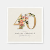 ボホエレガントフローラ金箔40歳の誕生日 スタンダードカクテルナプキン (正面)