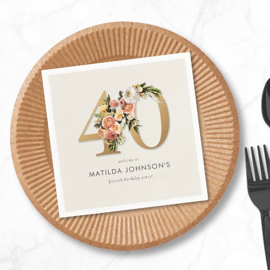 ボホエレガントフローラ金箔40歳の誕生日 スタンダードカクテルナプキン