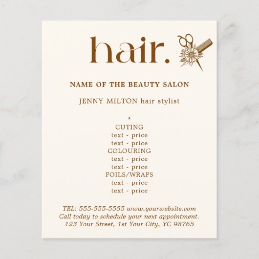 ボホエレガントブラウンゴールデンハサミ毛メニュー チラシ (正面)