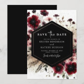 ボホエレガントブルグンディ結婚ズ セーブザデート (正面/裏面)