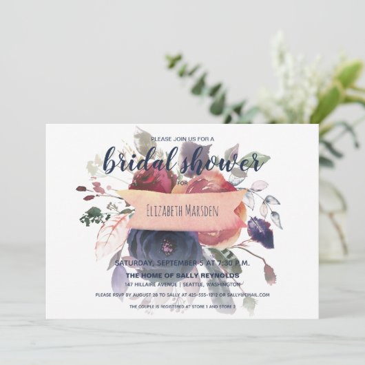 ボホエレガントブルゴーニュ海軍フローラブライダルシャワー 招待状 (スタンド正面)
