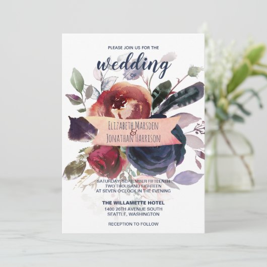 ボホエレガントブルゴーニュ海軍マウヴフローラ結婚ズ 招待状 (スタンド正面)