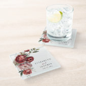 ボホエレガントブルゴーニュ赤面フローラ結婚ズ ガラスコースター (アングル)