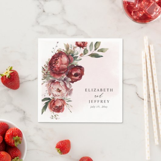 ボホエレガントブルゴーニュ赤面フローラ結婚ズ スタンダードカクテルナプキン (インサイチュ)