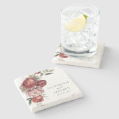 ボホエレガントブルゴーニュ赤面フローラ結婚ズ ストーンコースター (横)