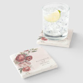 ボホエレガントブルゴーニュ赤面フローラ結婚ズ ストーンコースター (横)