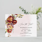 ボホエレガントブルゴーニュ赤面フローラ結婚ズ 箔招待状 (立ち正面)