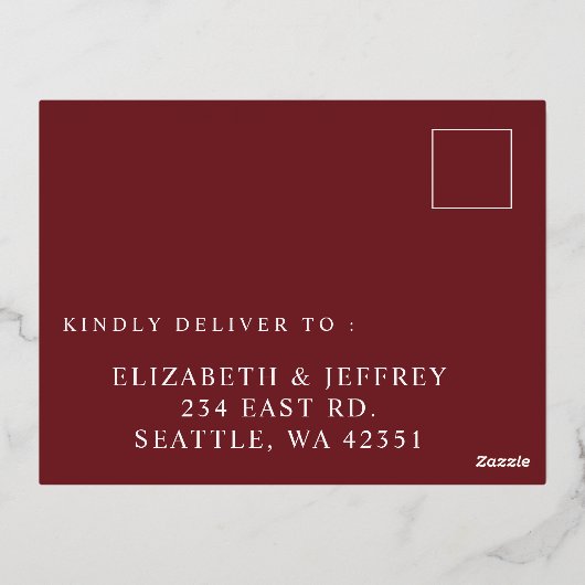 ボホエレガントブルゴーニュ赤面フローラRSVP 箔招待状ポストカード (裏面)